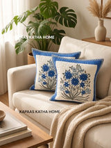Pair of Quilted Handblock Printed Cushion Covers- 16*16 inches