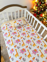 Cot Sheet- Animals Blockprint Cotton -Cot Size (60-40 inches)