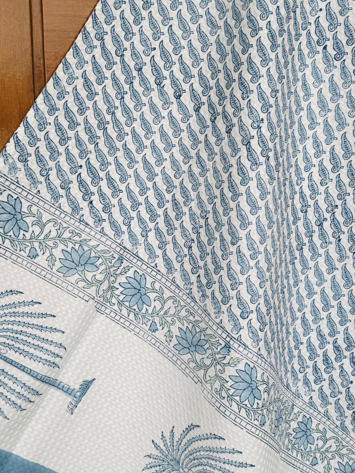 Elephant Blue Blockprint Cotton Towel – Waffle Weave