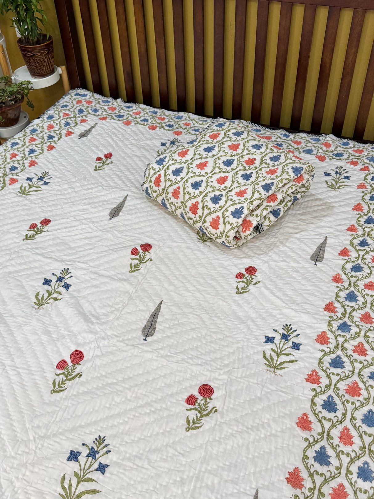 Blockprint Mulmul Reversible Quilt