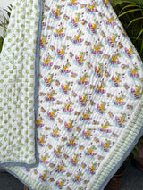 Dinosaur Good Vibes Hand Block Printed Cotton Reversible Kids Quilt