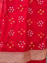 Mesmerizing Red Pure Banarsi Georgette Bandhani Lehenga