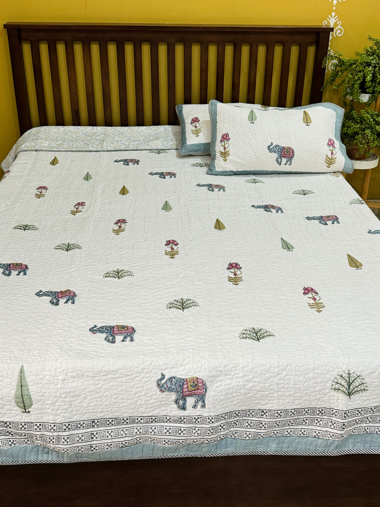 KING Size Quilted Blockprint REVERSIBLE Mulmul Bedcover (108*108 inches)