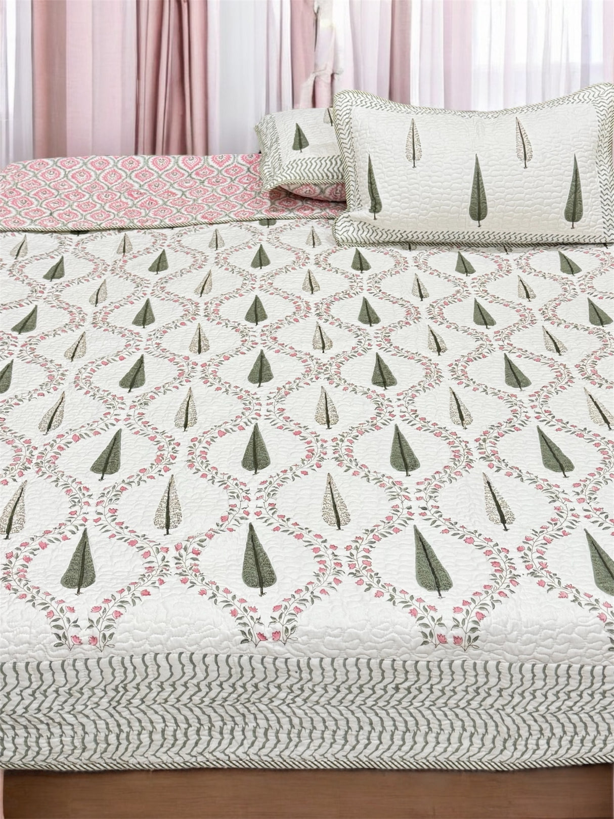 KING Size Quilted Blockprint REVERSIBLE Mulmul Bedcover (108*108 inches)