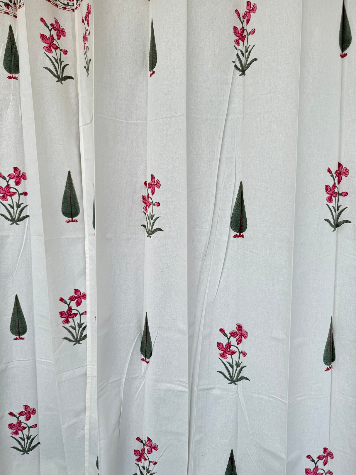 Elegant Pink Floral Blockprint Cotton Curtain