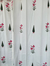 Elegant Pink Floral Blockprint Cotton Curtain