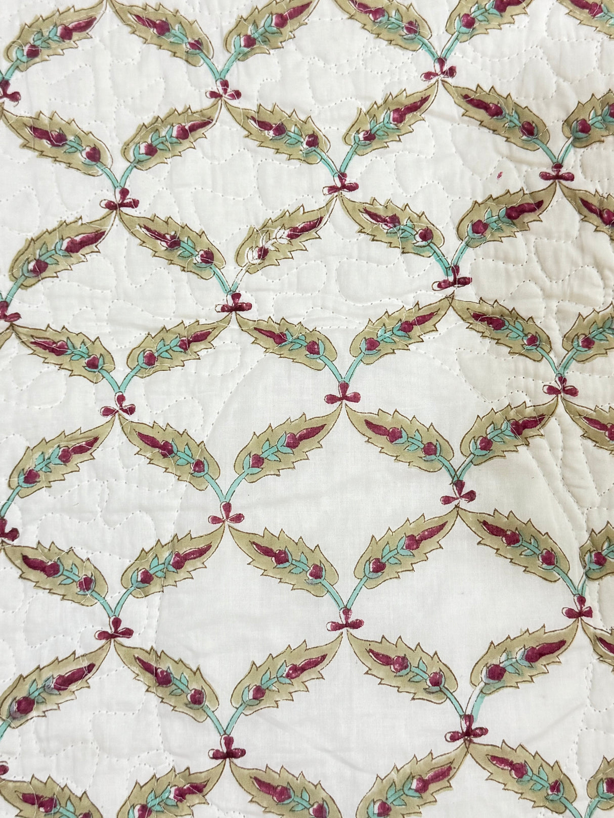 Double Size Quilted Blockprint REVERSIBLE Mulmul Bedcover (90*108 inches)