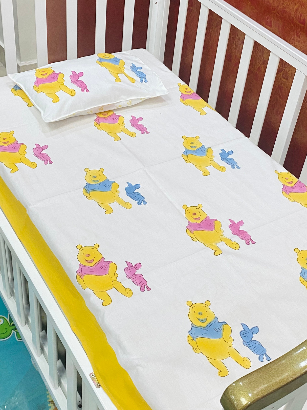 Cot Sheet- Pooh Blockprint Cotton -Cot Size (60-40 inches)