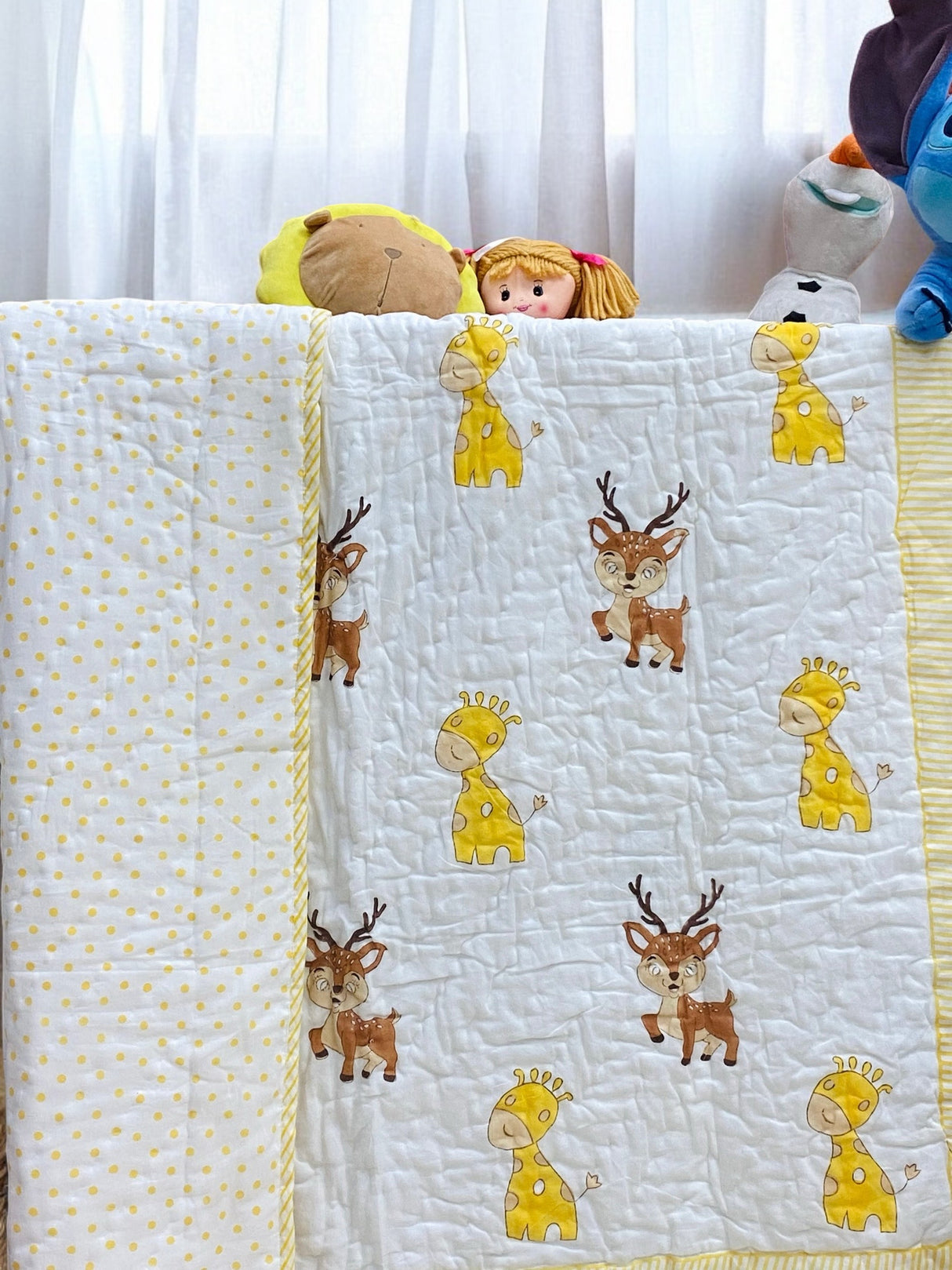 Deer Giraffe Kids Quilt Handblock Printed