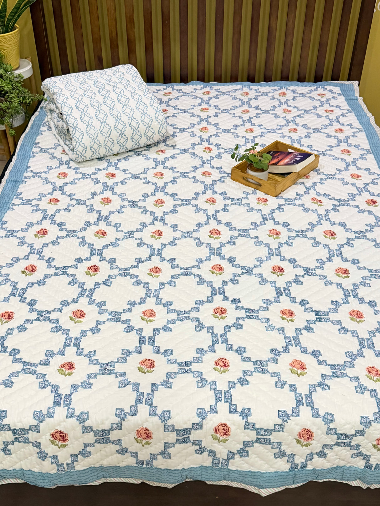 Spring Repose Handblock Print Reversible Mulmul Quilt