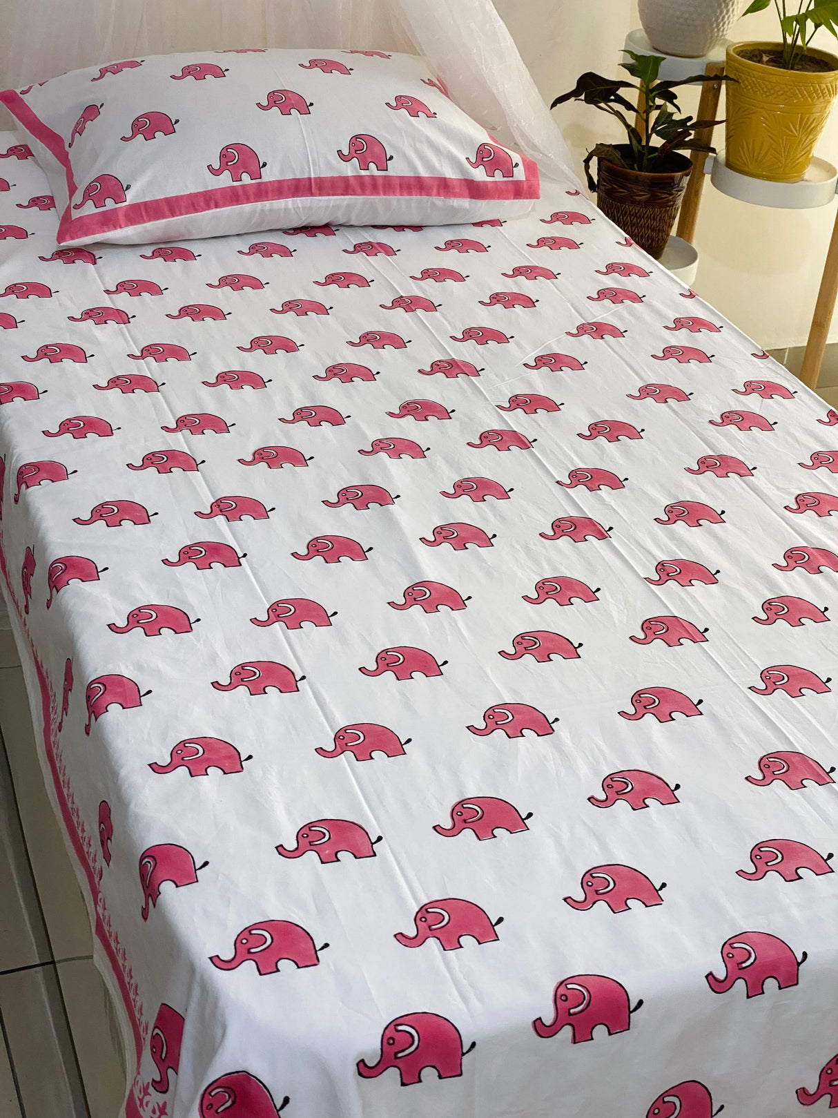 Elephant Blockprint Cotton Bedsheet