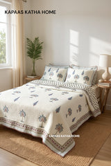 Double Size Quilted Blockprint REVERSIBLE Mulmul Bedcover (90*108 inches)