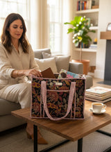 Black Floral Pattern Lightweight Tote Bag