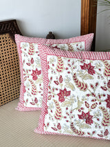 Pair of Quilted Handblock Printed Cushion Covers- 16*16 inches