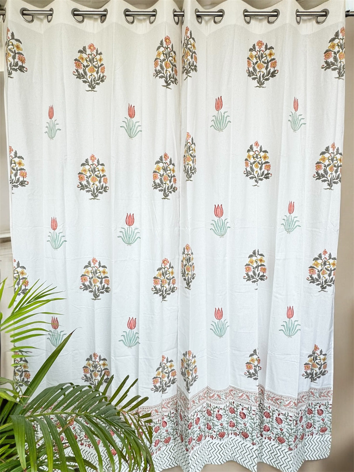 Elegant Motifs Blockprint Cotton Curtain