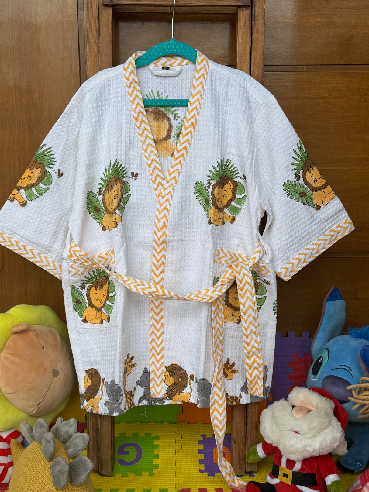 Lion Safari- Kids Cotton Waffle Bathrobe