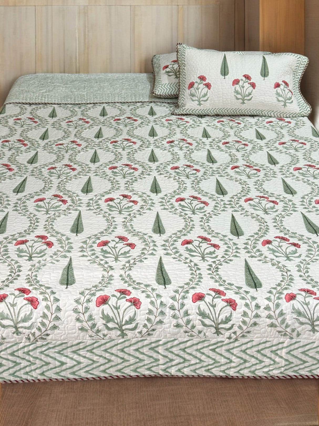 KING Size Quilted Blockprint REVERSIBLE Mulmul Bedcover (108*108 inches)