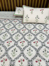 Double Size Quilted Blockprint REVERSIBLE Mulmul Bedcover (90*108 inches)