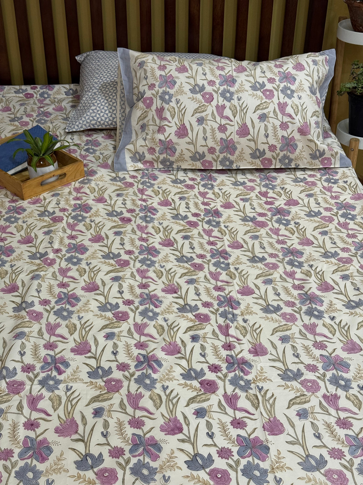 Blockprint Cotton Bedsheet - Light Brown Base Color