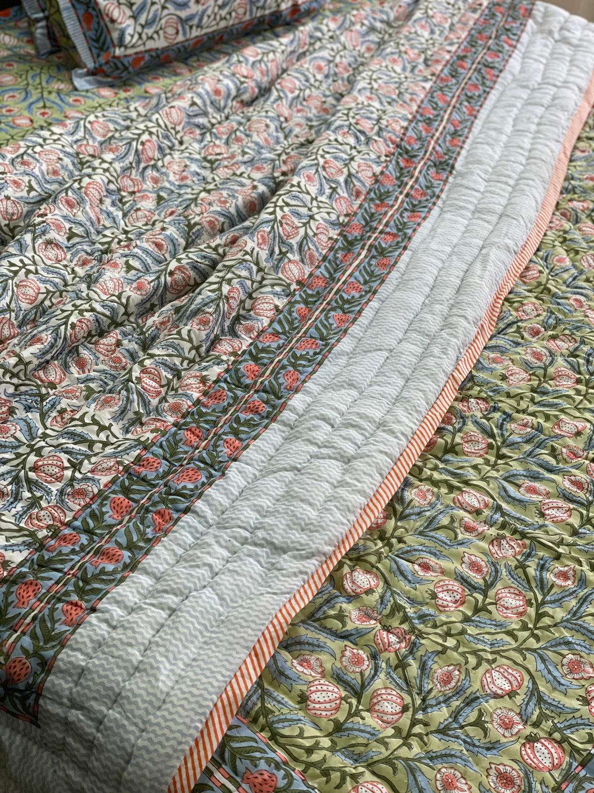 Blockprint Mulmul Reversible Quilt