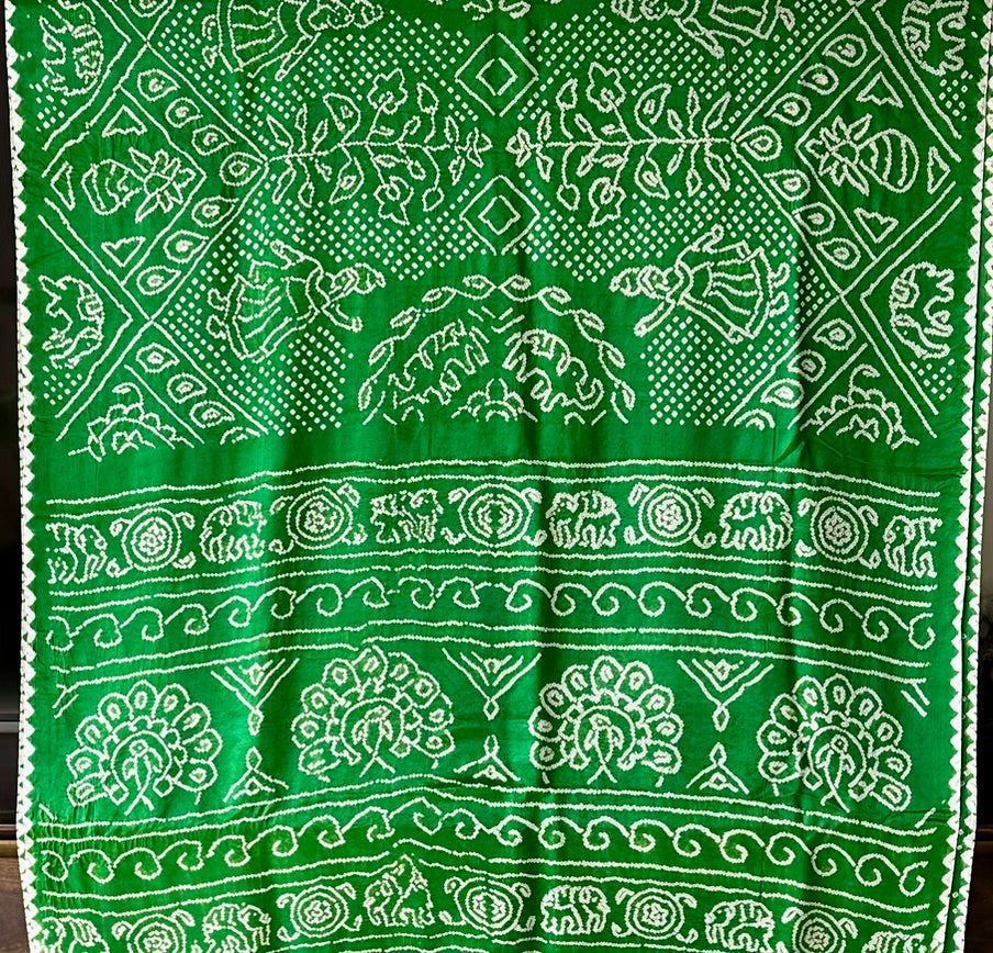 Green Pure Gajji Silk Bandhani Saree