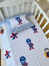 Super Hero Cot Set- Blockprint (1 dohar, 1 cot sheet, 1 pillow case)