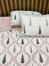 KING Size Quilted Blockprint REVERSIBLE Mulmul Bedcover (108*108 inches)