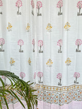 Pretty Pink Yellow Blockprint Cotton Curtain