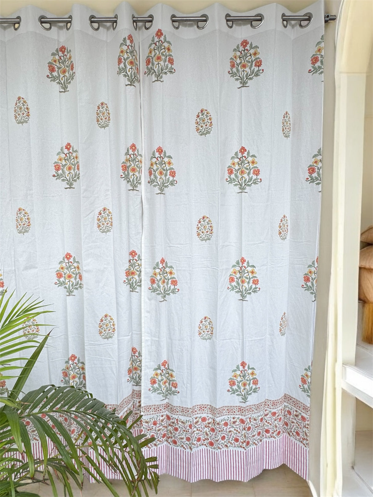 Floral Jaipur Blockprint Cotton Curtain