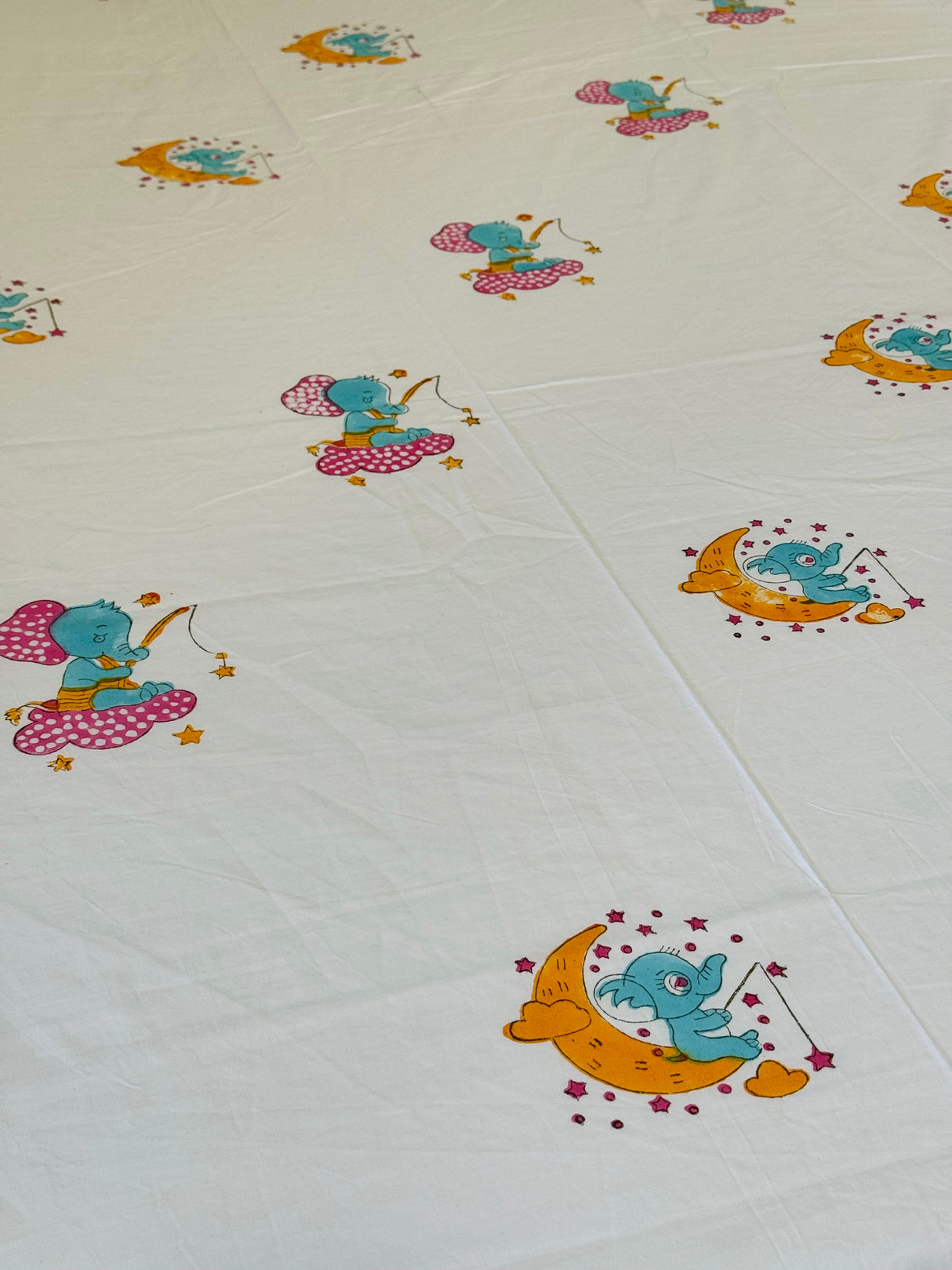 Cute Elephant Blockprint Cotton Bedsheet