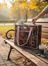 Black Floral Pattern Lightweight Tote Bag