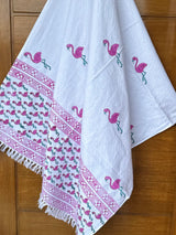 Flamingo  Blockprint Kids Towel – Cotton Jacquard Weave