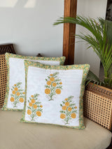 Pair of Quilted Handblock Printed Cushion Covers- 16*16 inches