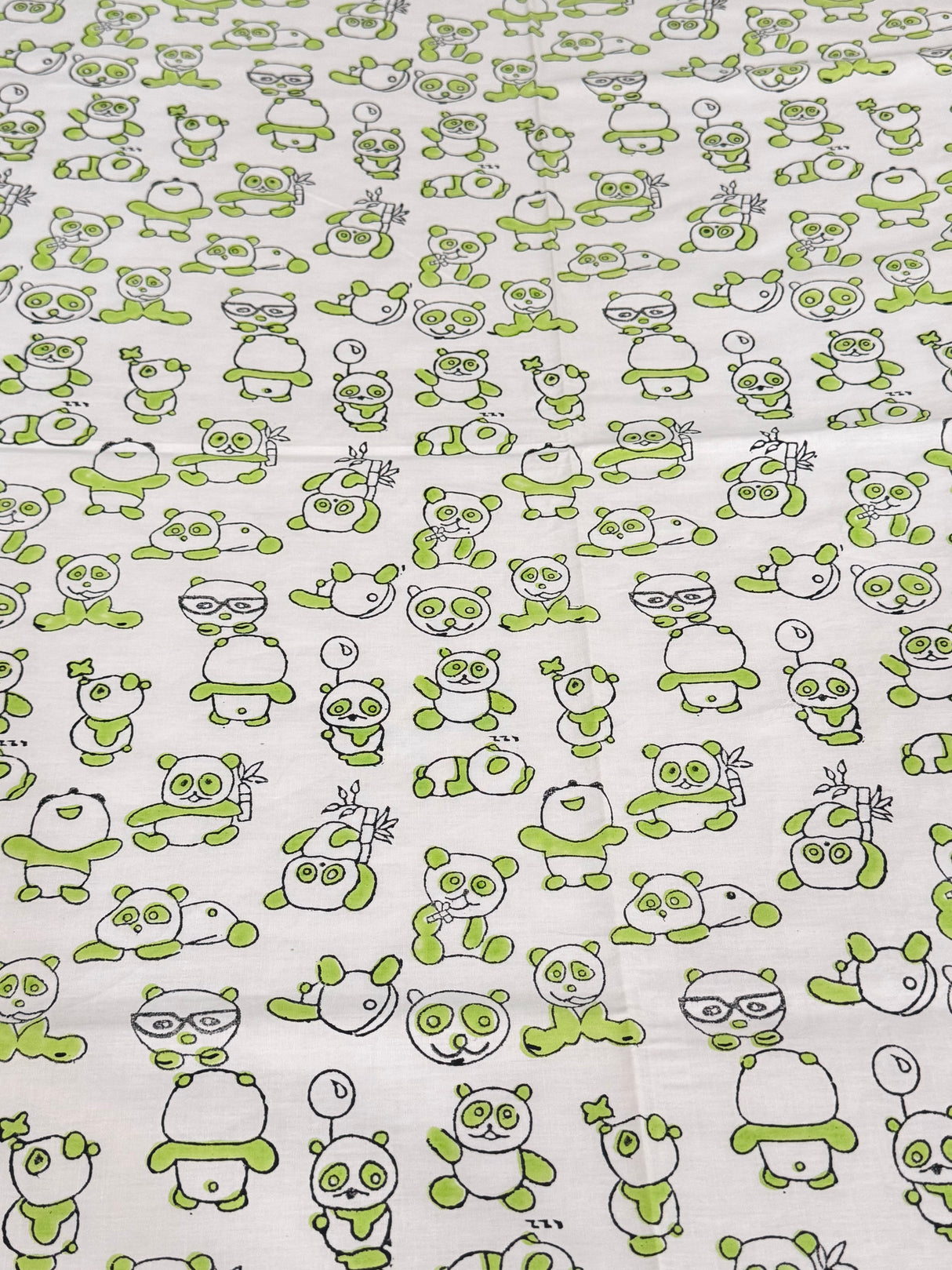 Green Panda Blockprint Cotton Bedsheet