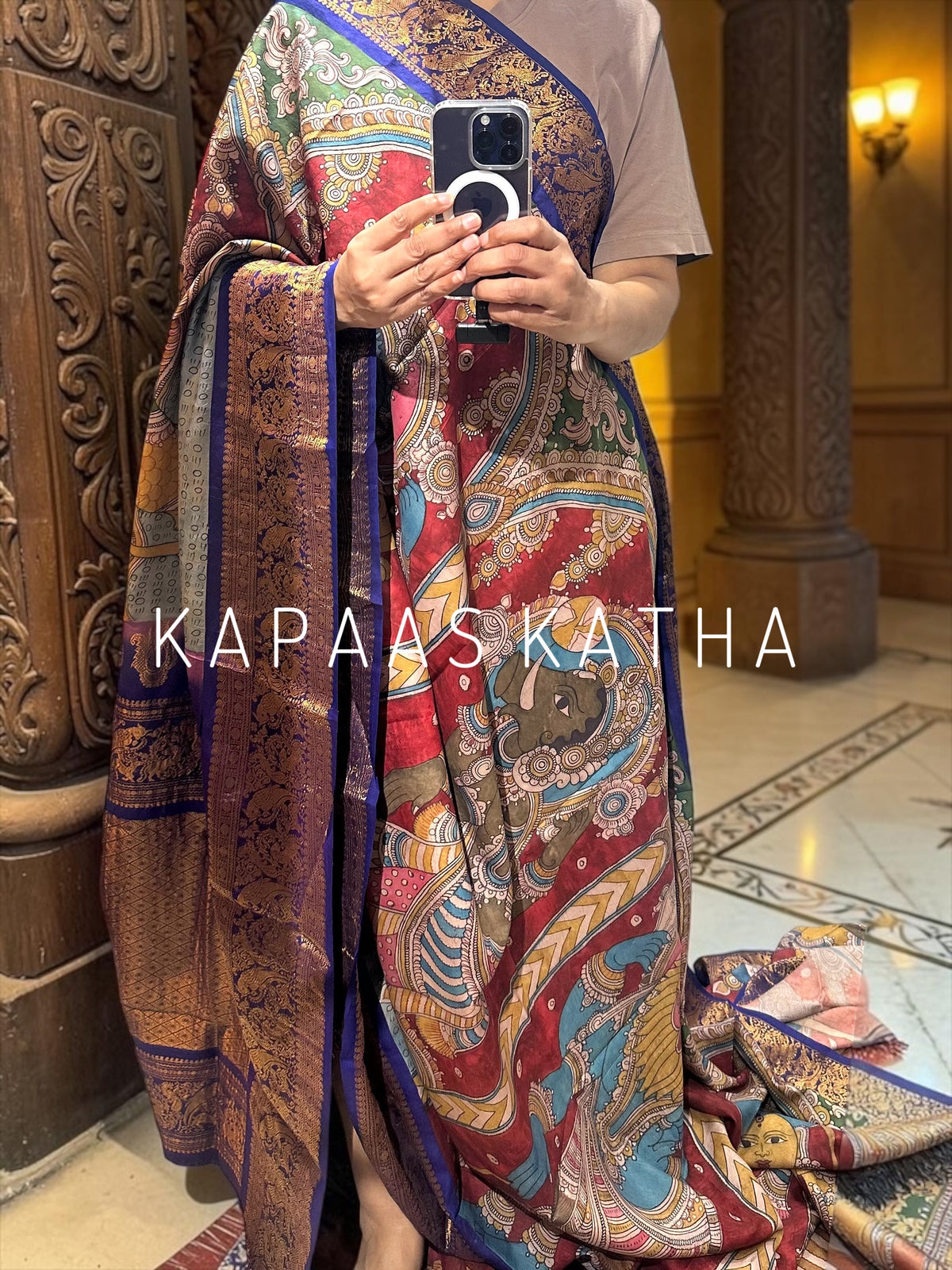Indian Mythology - Dashavtaram Theme Pure Kanjivaram Silk Kalamkari Saree