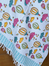 Hot Air Balloon Blockprint Kids Towel – Cotton Jacquard Weave