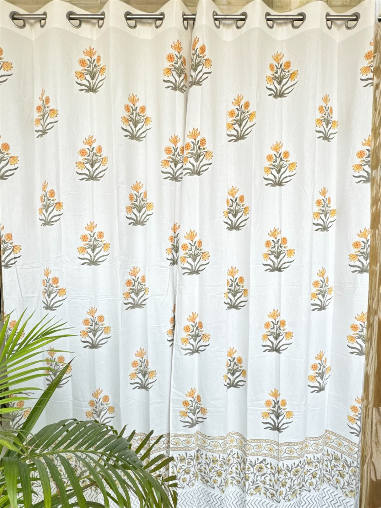 Beautiful Yellow Floral Blockprint Cotton Curtain