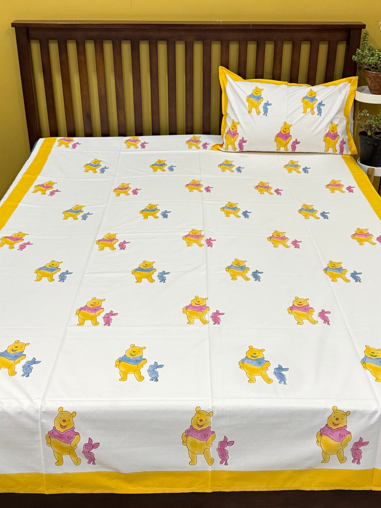 Pink Pooh Blockprint Cotton Bedsheet