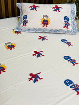 Super Heroes Blockprint Cotton Bedsheet