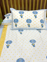 Cute Hot Air Balloon Handblock Printed Kids Cotton Bedsheet