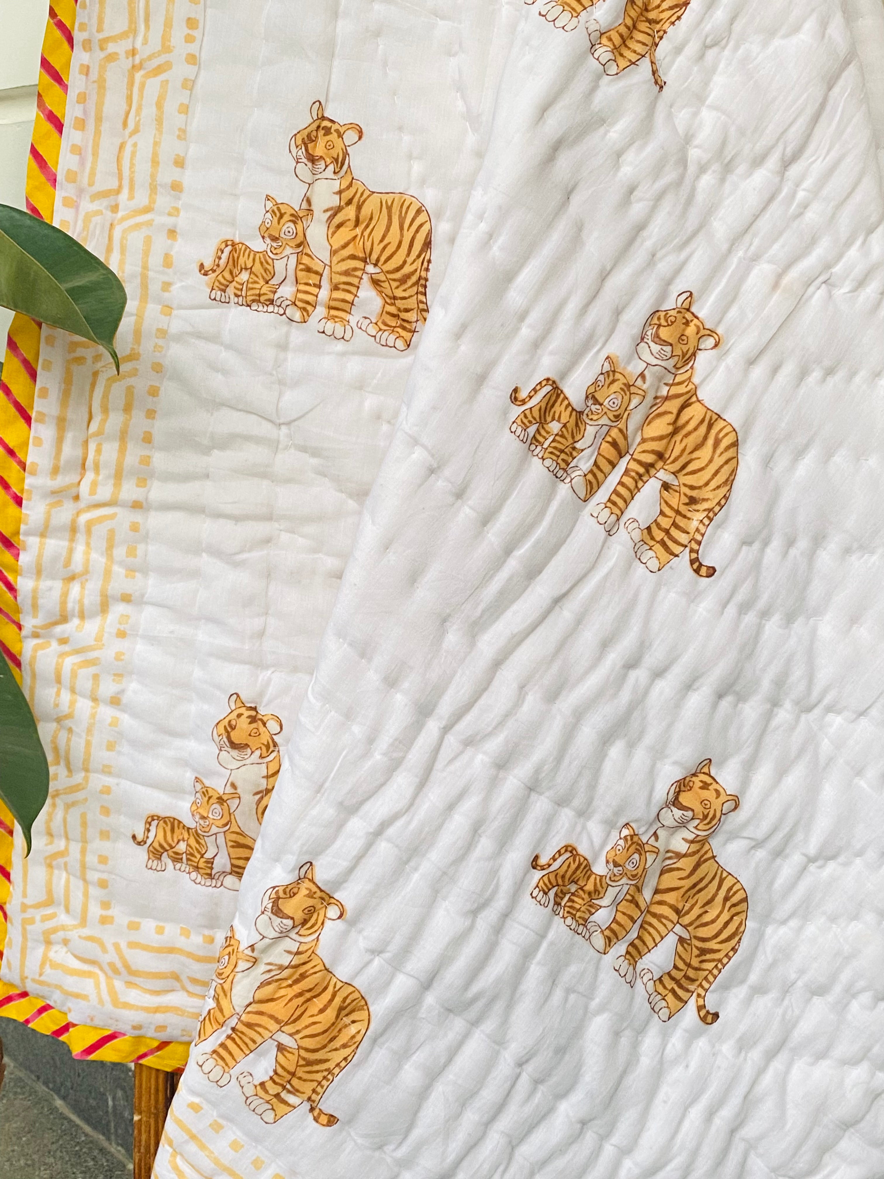 Tiger Kids Quilt Handblock Printed- 60*40 inches