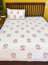 Unicorn World Handblock Printed Kids Cotton Bedsheet