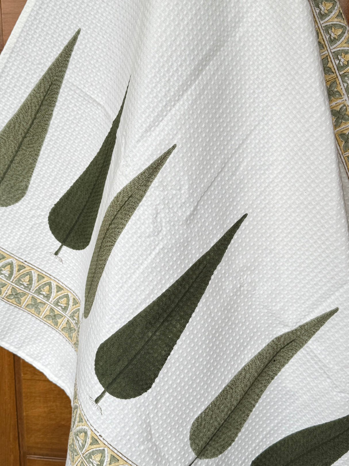 Graceful Grey Blockprint Towel – Waffle Weave