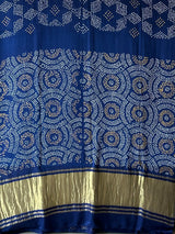 Blue Floral Pure Gajji Silk Bandhani Saree