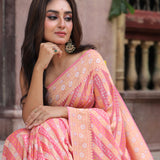 Peach Pure Banarsi Gerogette Bandhani Saree