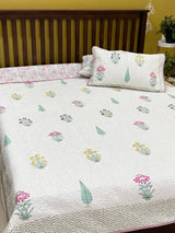 Double Size Quilted Blockprint REVERSIBLE Mulmul Bedcover (90*108 inches)