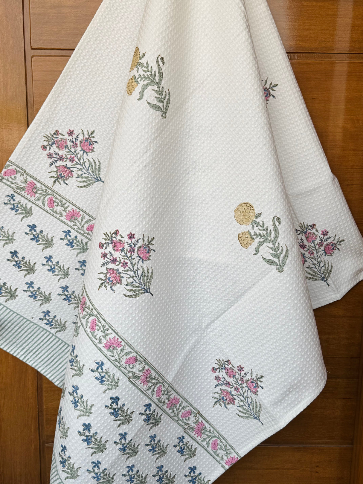 Delightful Blockprint Cotton Towel – Waffle Weave