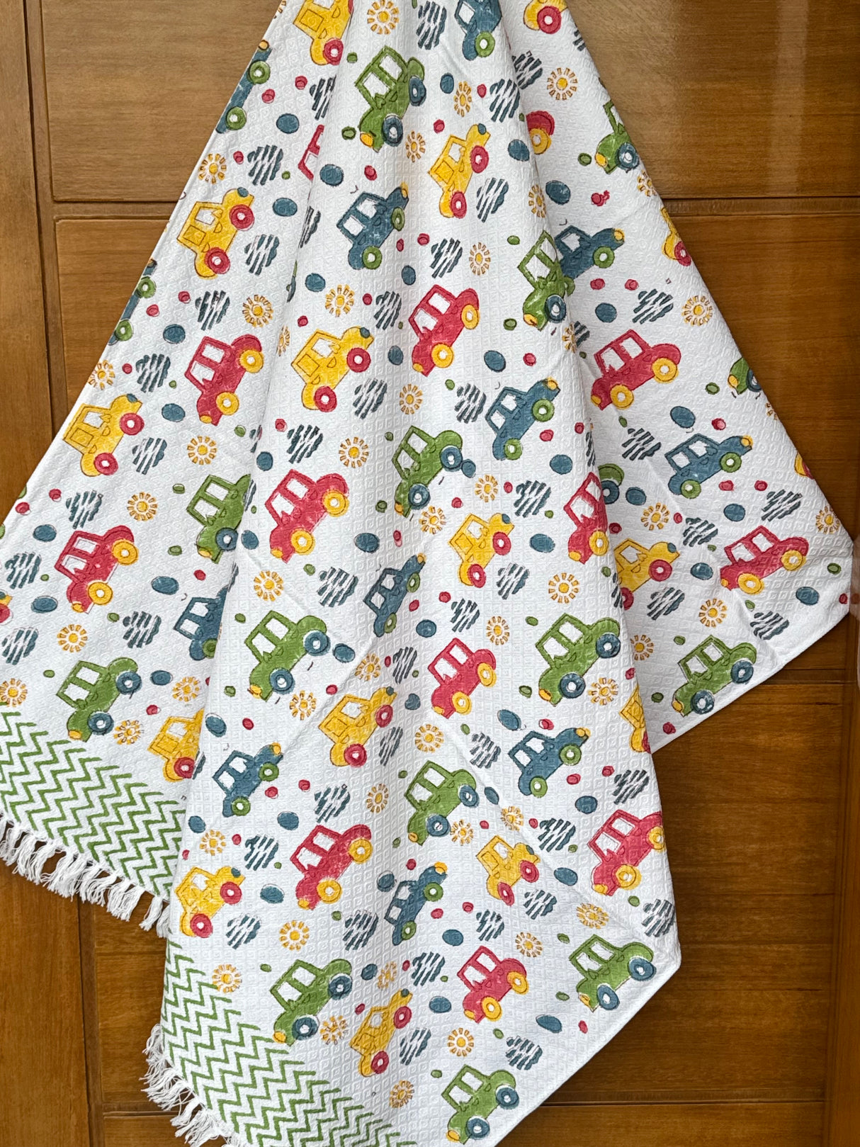 Cute Cars Blockprint Kids Towel – Cotton Jacquard Weave