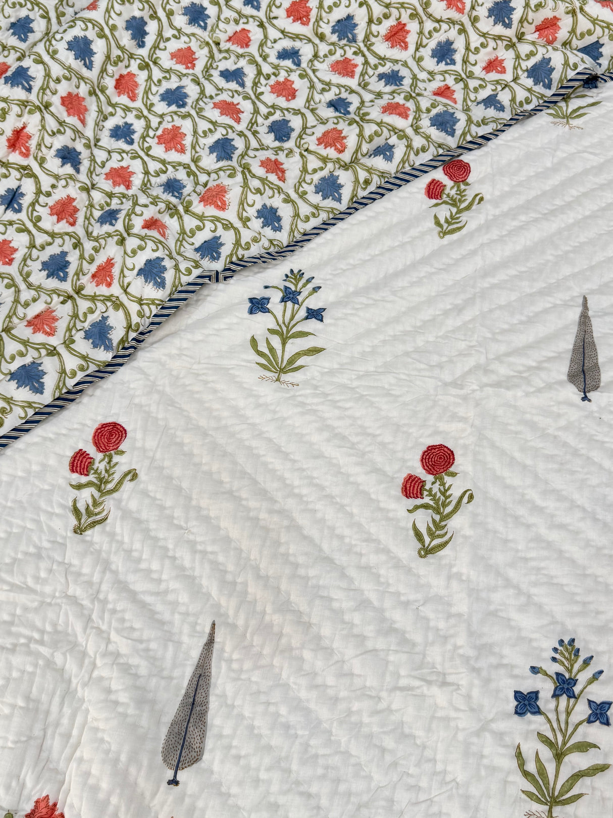 Blockprint Mulmul Reversible Quilt