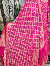 Hot Pink Pure Banarsi Georgette Bandhani Lehenga